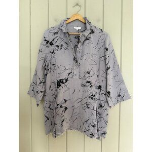 Habitat Tunic Top M Medium Button Up Collar Gray Wire Collar 3/4 Sleeves